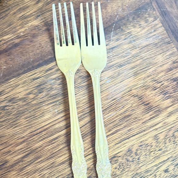 Flatware, replacement pieces, set of 2 dinner forks; Cambridge, stainless/gold - Picture 1 of 6